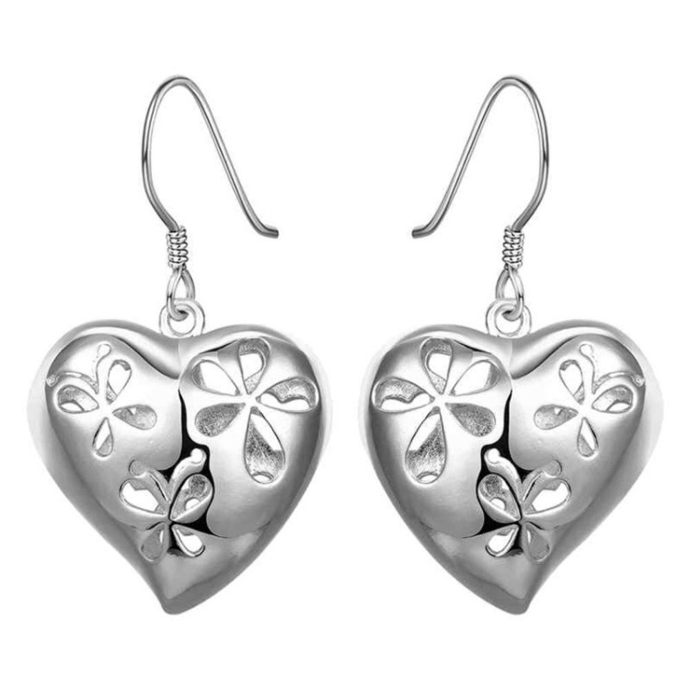 SILVER PLATED COPPER HEART SHAPE DROP EARRINGS